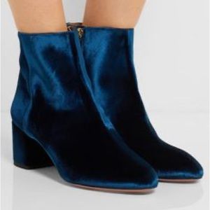 Aquazzura Baroque Velvet Ankle Boot in Prussian Blue